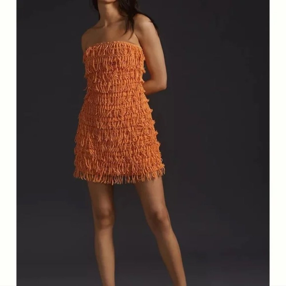 ANTHROPOLOGIE Let Me Be Me brand Orange Tube Fringe Mini-Dress NWT M